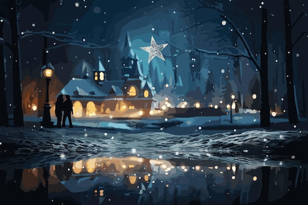 Imagen de un mágico país de las maravillas de invierno con una luna llena como ilustración de fondo de Navidad