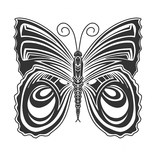 Imagen de mariposa monocromática, dibujo de estilo retro. Aislado en blanco
