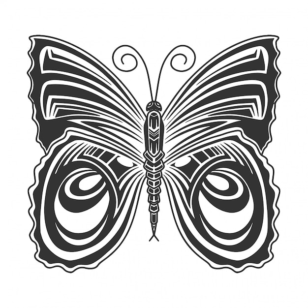 Imagen de mariposa monocromática, dibujo de estilo retro. aislado en blanco