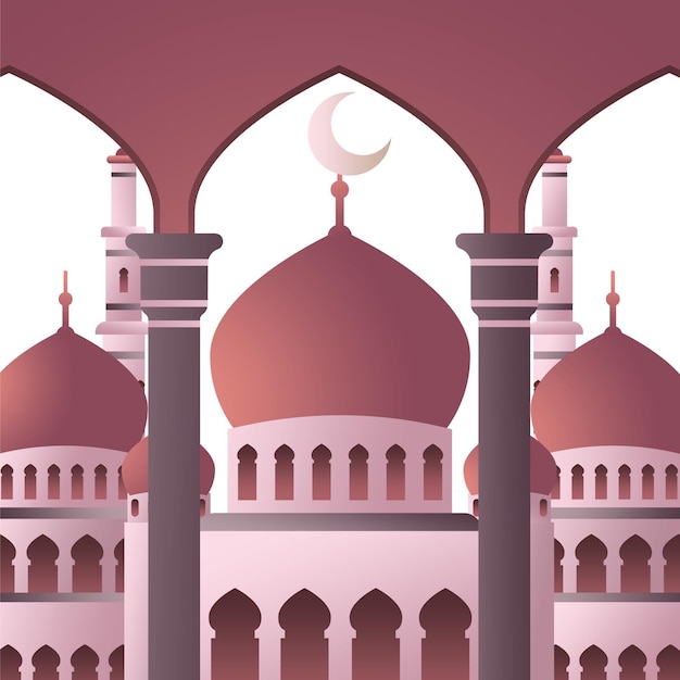 una imagen de una mezquita con un fondo rosa
