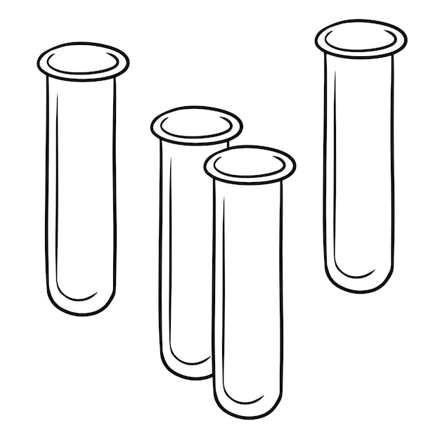 Imagen monocromática de un conjunto de tubos de ensayo de vidrio vacíos para la investigación y el vector de experimentos