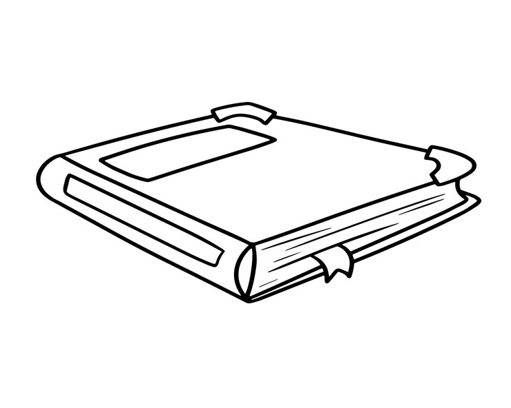 Vector imagen monocromática libro encuadernado en cuero grueso con un vector de marcador en dibujos animados