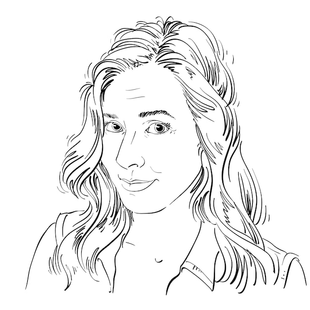 Imagen monocromática vectorial dibujada a mano, joven ingenua haciendo cara inocente. Ilustración en blanco y negro de una chica culpable, lo siento.