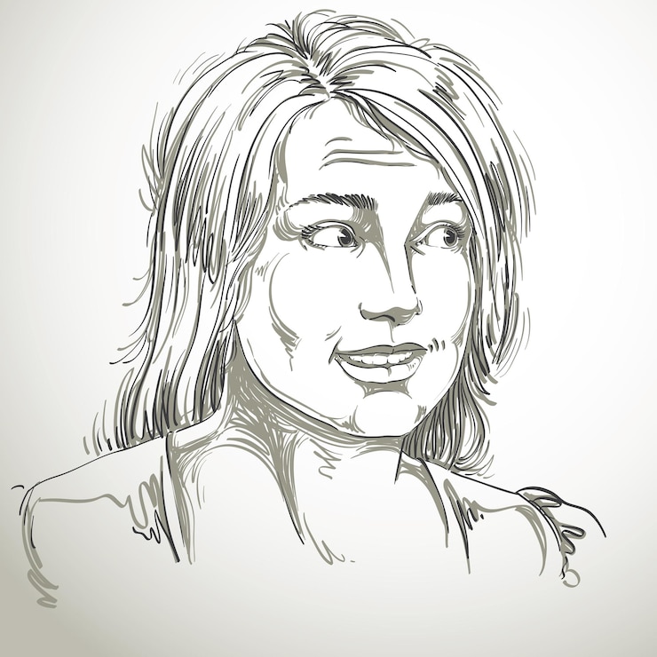 Vector imagen monocromática vectorial dibujada a mano, mujer joven culpable. ilustración en blanco y negro de una chica arrepentida. lo siento por eso.