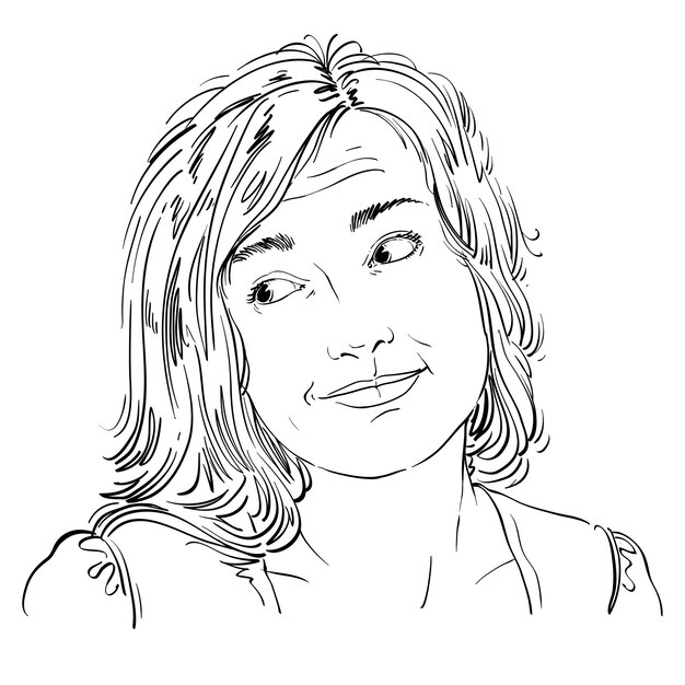 Imagen monocromática vectorial dibujada a mano, mujer joven culpable. Ilustración en blanco y negro de una chica arrepentida. Lo siento por eso.