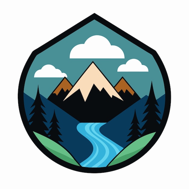 una imagen de una montaña y un río con un río en el fondo