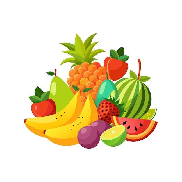 una imagen de un montón de plátanos, frutas y verduras