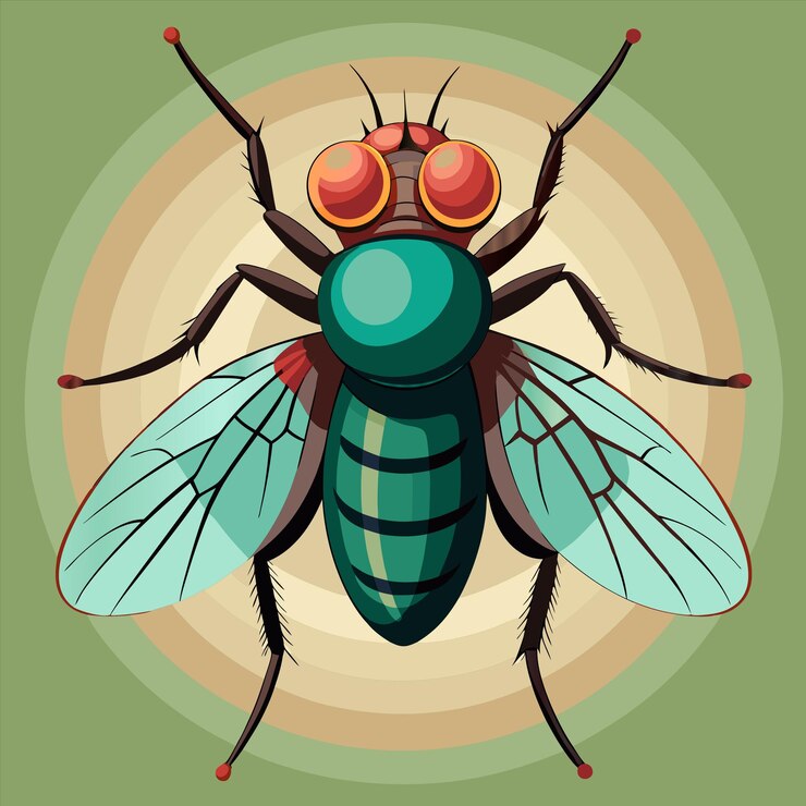 Vector una imagen de una mosca con una cabeza azul y ojos rojos