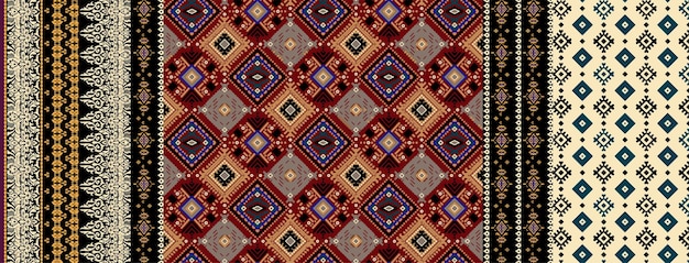 Esta imagen muestra un cautivador diseño textil con una combinación de vibrantes geometrías