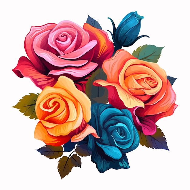 En una imagen se muestra un colorido ramo de rosas.