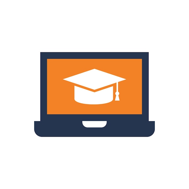 La imagen muestra una computadora portátil con una pantalla naranja que muestra una tapa de graduación