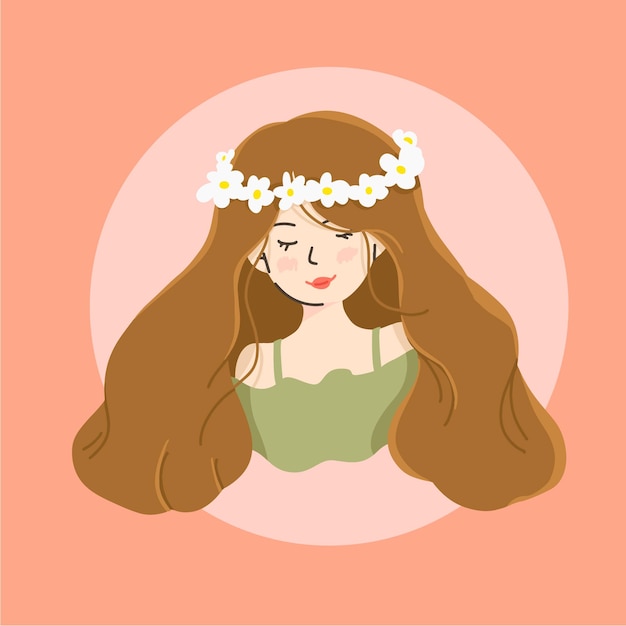 una imagen de una mujer con una corona de flores en la cabeza