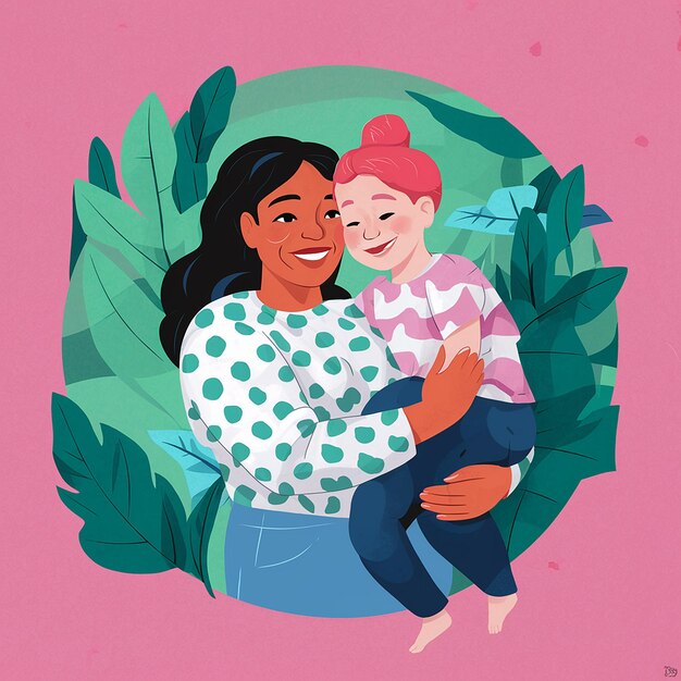 Vector una imagen de una mujer y un niño con un fondo rosa