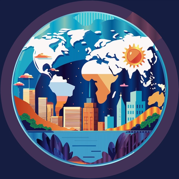 Vector una imagen de un mundo con una imagen de una ciudad