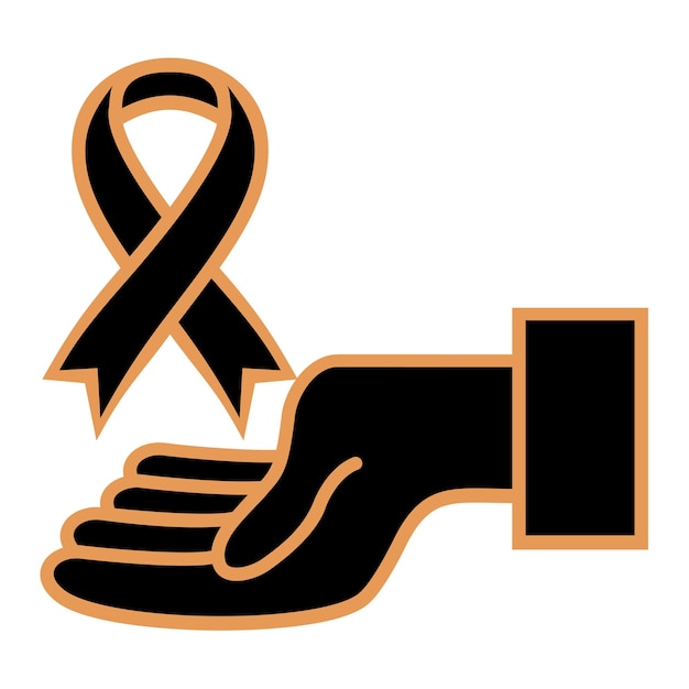 una imagen negra y naranja de la mano de una persona con una cinta a su alrededor