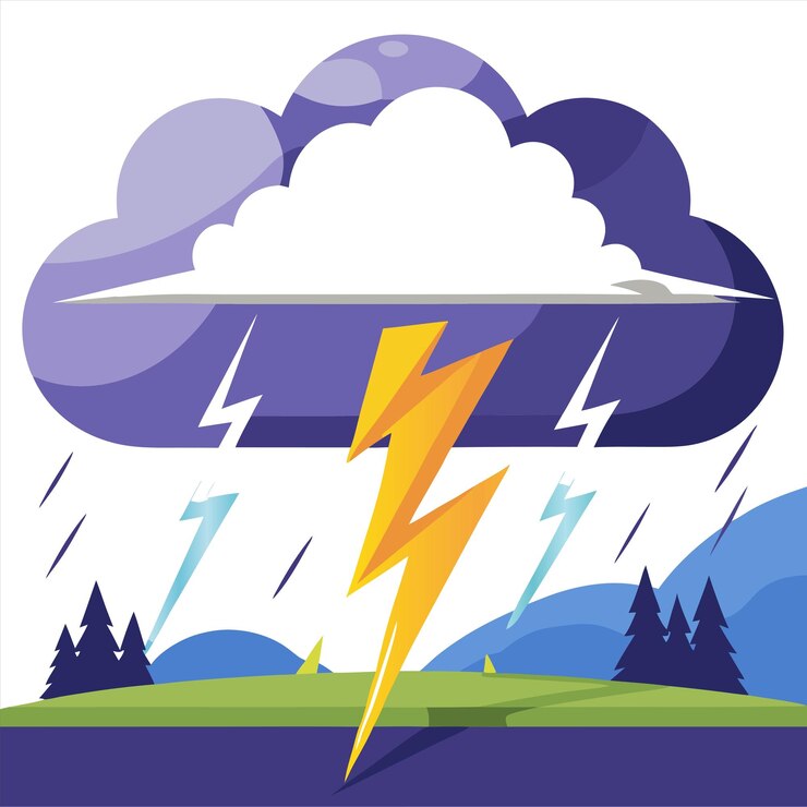 Vector una imagen de una nube de tormenta y una nube de lluvia con árboles y montañas en el fondo