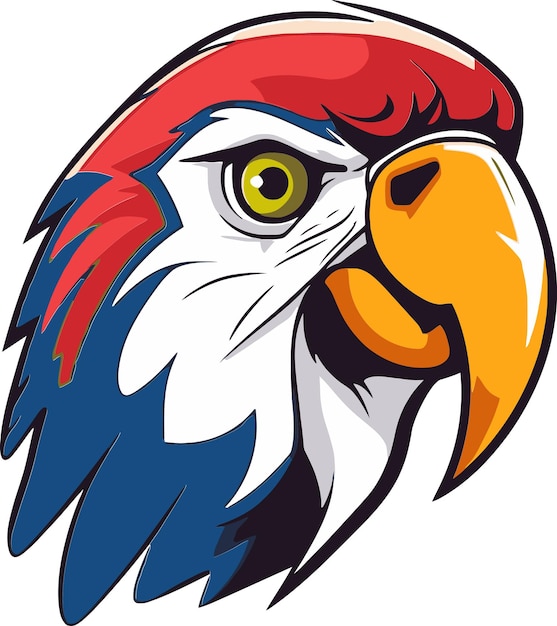 una imagen de un pájaro con un pico azul y rojo