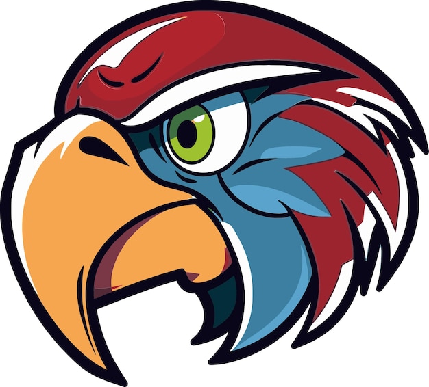 una imagen de un pájaro con un pico rojo y azul