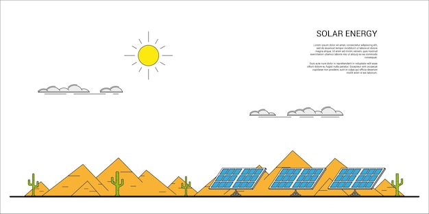 Imagen de paneles solares frente al paisaje desértico con cactus alrededor y montañas al fondo