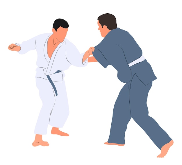 Imagen de una pareja deportiva de luchadores de judoka Judoista de judoka atleta de duelo lucha de judo vector aislado