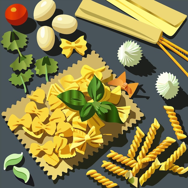 una imagen de pasta y pasta con un montón de pasta en él
