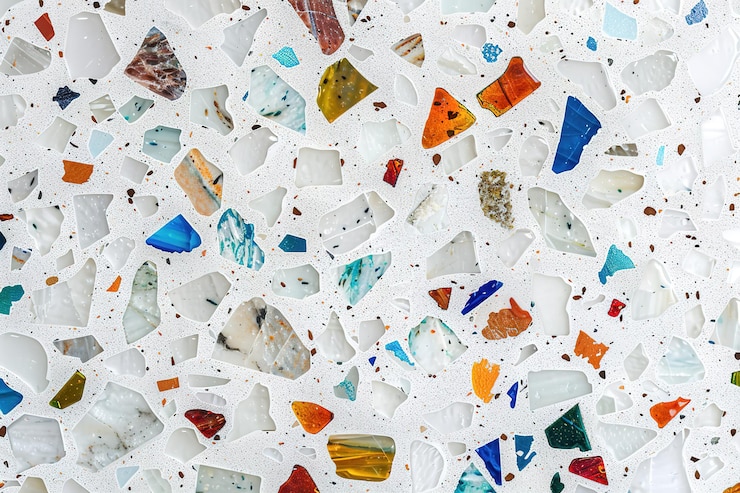 Vector imagen de patrón de partículas de terrazzo gris en la superficie del suelo de cerca textura para uso de fondo