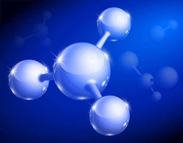 Vector imagen de una pequeña estructura molecular con una esfera sobre un fondo azul.