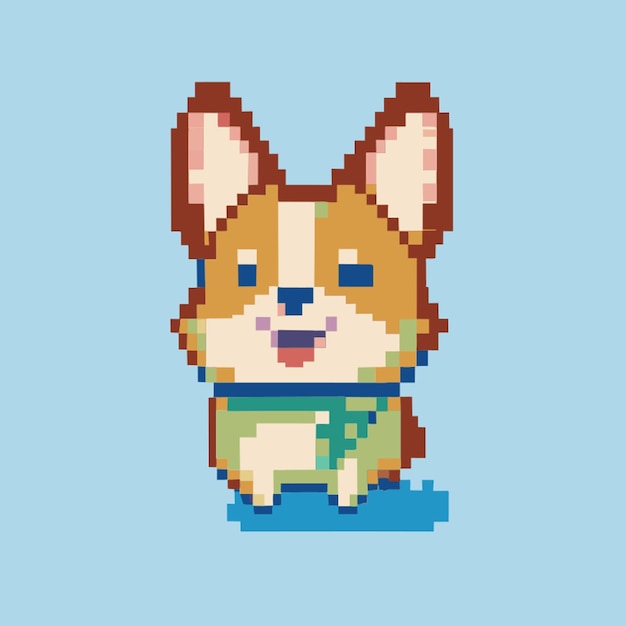 una imagen de perro pixelado que encaja en una ilustración vectorial cuadrada de 16x16 plana 2
