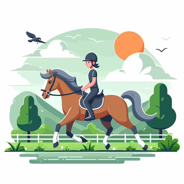 Vector una imagen de una persona en un caballo con un caballo y la palabra el en él