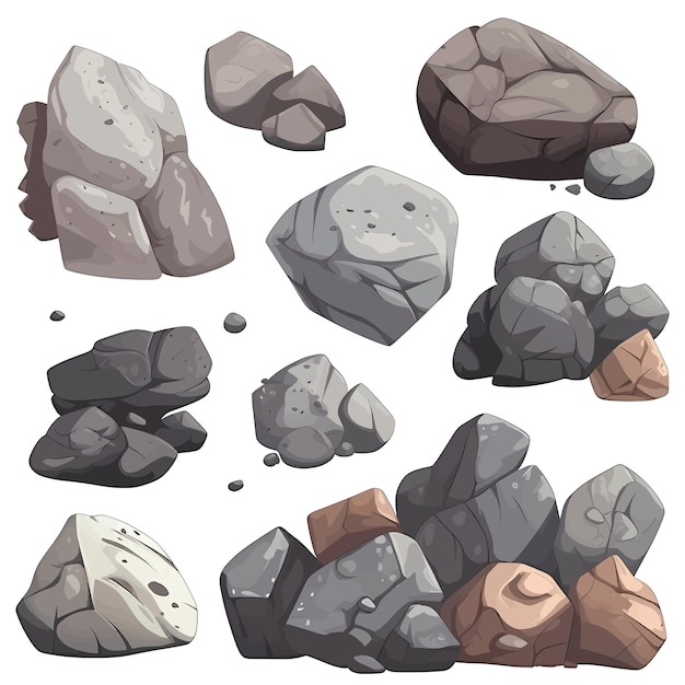 Vector imagen de piedras o montón de escombros granito rugoso gris aislado
