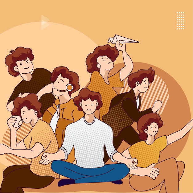 Imagen plana de meditación de la rutina diaria