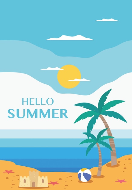Imagen plana vectorial cartel con el mar y la playa concepto de relajación perfecto para un puesto de venta de verano o bannerx9xA