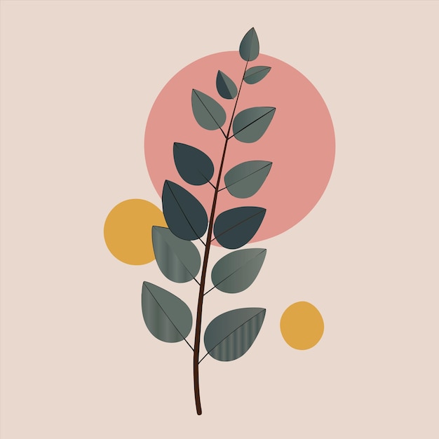una imagen de una planta con hojas verdes y un círculo rosa en el fondo