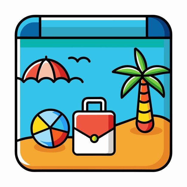 Vector una imagen de una playa con una palmera y una bolsa de playa