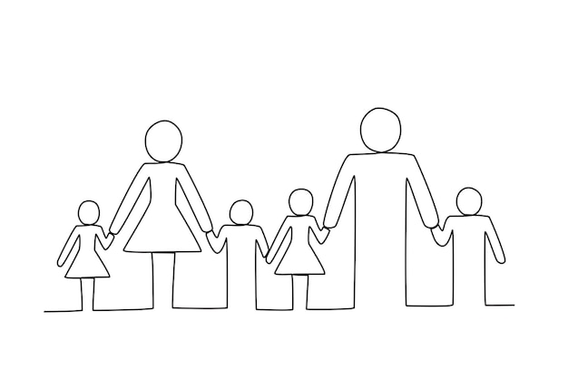 Imagen de la población humana abrazándose Dibujo de una línea de la población mundial