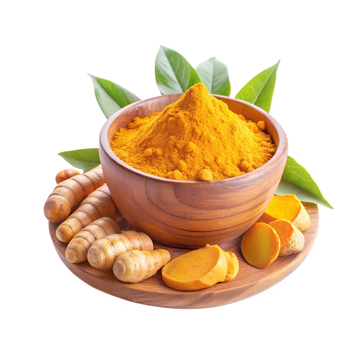 Vector imagen de polvo de cúrcuma con cúrcuma