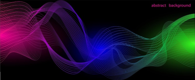 Esta imagen presenta un patrón de ondas coloridas con líneas fluidas en un fondo oscuro. Captura un concepto abstracto moderno que crea un efecto visual dinámico Ilustración vectorial