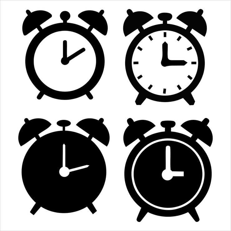 una imagen de un reloj blanco y negro con las palabras la hora es 3 00