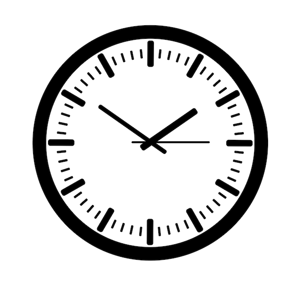 Una imagen de un reloj negro sobre un fondo blanco Una ilustración simple en el estilo de un logotipo o icono.