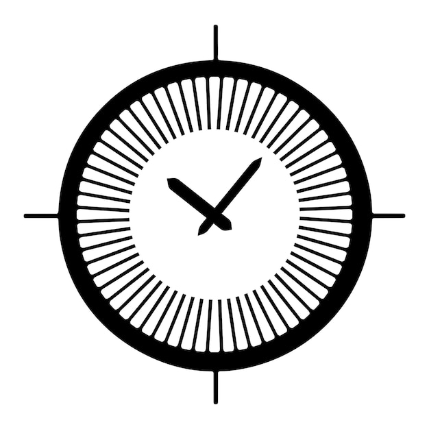 Una imagen de un reloj negro sobre un fondo blanco Una ilustración simple en el estilo de un logotipo o icono.