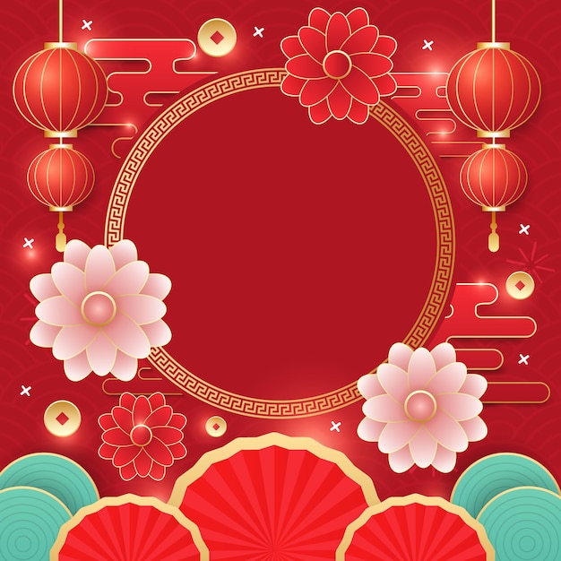 una imagen roja y dorada con linternas chinas y un fondo rojo