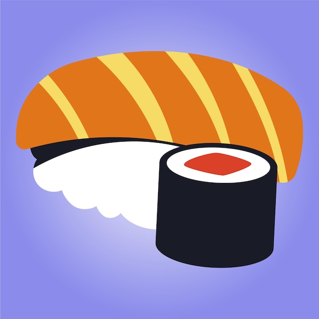 Vector una imagen de un rollo y un trozo de sushi.