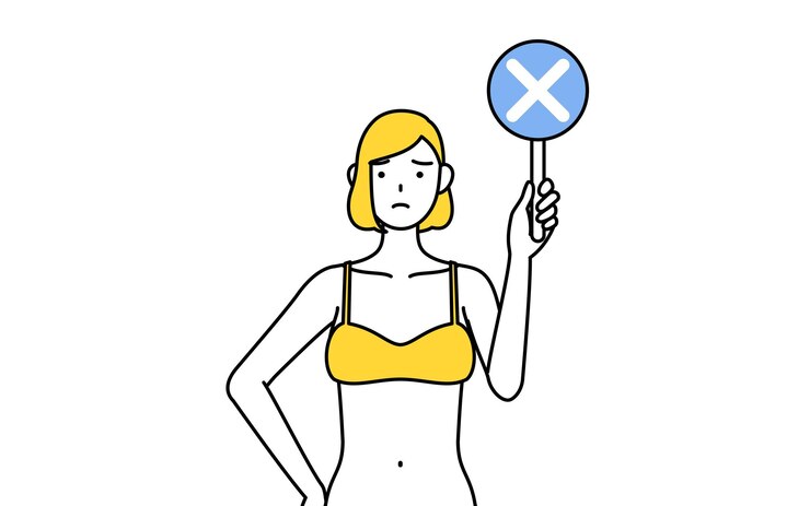 Vector imagen del salón de depilación y estética una mujer en ropa interior sosteniendo una barra de peros indicando respuestas incorrectas