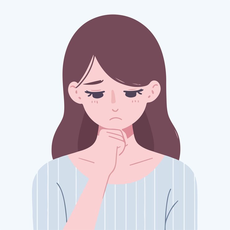 Vector imagen simple y minimalista de una mujer sintiéndose triste con un fondo blanco