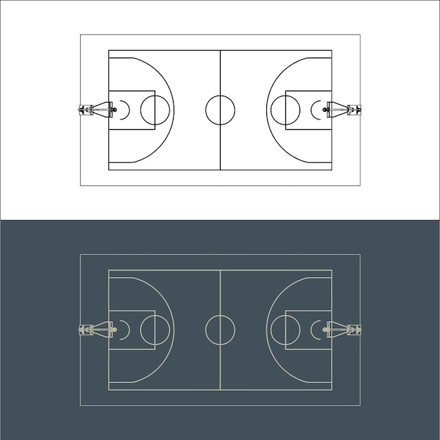 Imagen técnica de la cancha de baloncesto Arte de línea de diseño para arquitecto