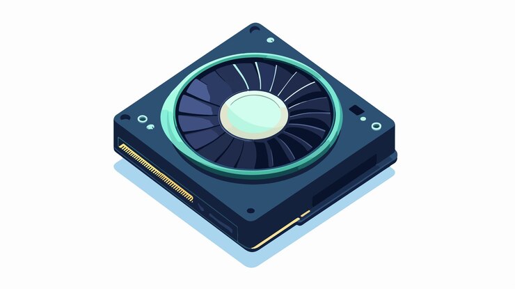 Vector imagen de tecnología de ángulo amplio del ventilador del disco duro y el procesador centrado