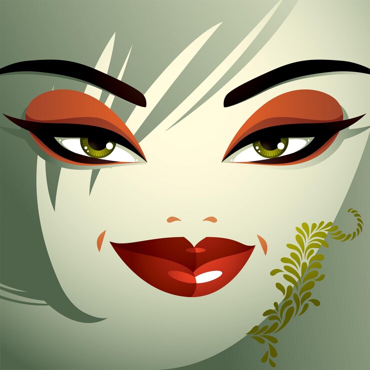 Vector imagen del tema de la cosmetología. señora bonita joven con corte de pelo de moda. ojos humanos, labios y cejas que reflejan una expresión facial, pasión.