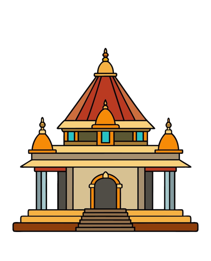 Vector una imagen de un templo con una imagen de un edificio que dice el nombre