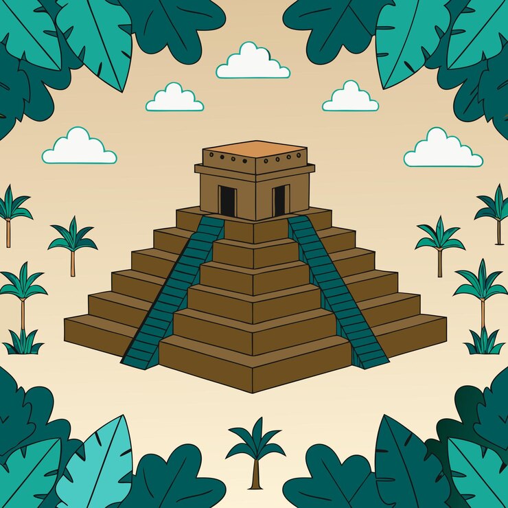 Vector una imagen de un templo con palmeras en el fondo
