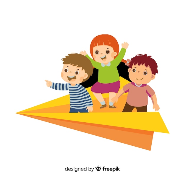 una imagen de tres niños jugando en una plataforma amarilla